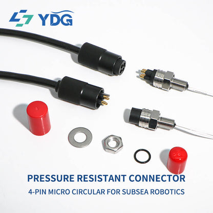 Subsea 4-Pin Underwater Micro Circular Connectors with Red Protective Dust Caps and Hardware
