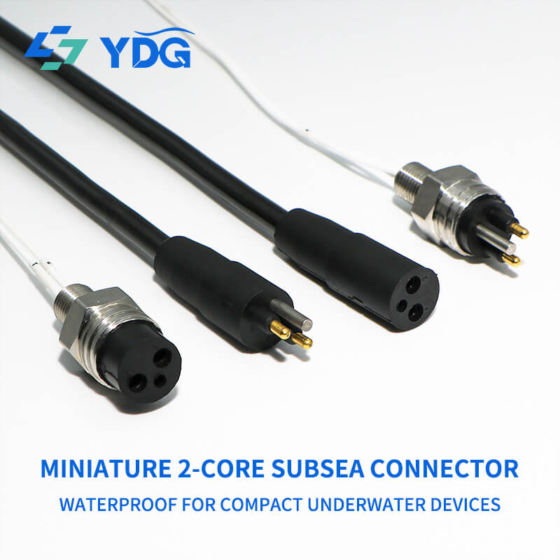 2-pin underwater micro circular connectors with protective caps and mounting hardware