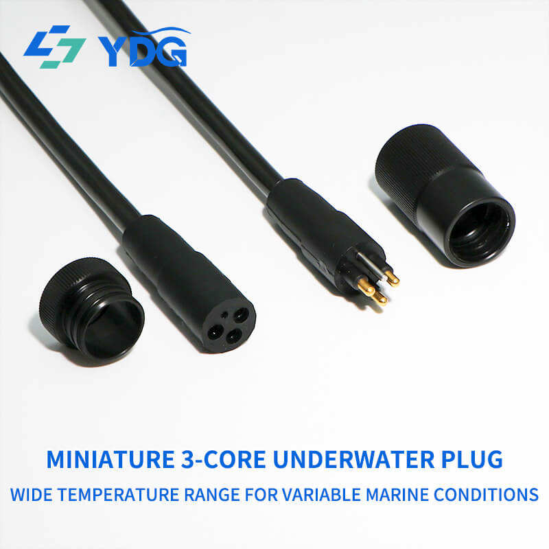 Male and female 3-pin inline cable connectors with separate black locking sleeves