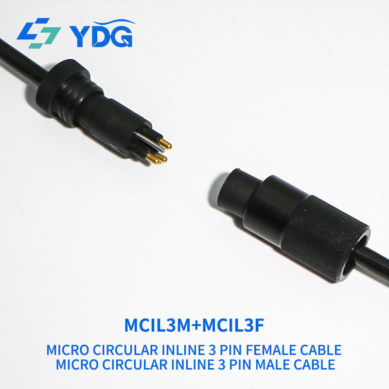 MCIL3M male and MCIL3F female inline cable connectors shown separately