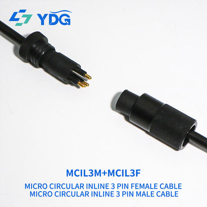MCIL3M male and MCIL3F female inline cable connectors shown separately