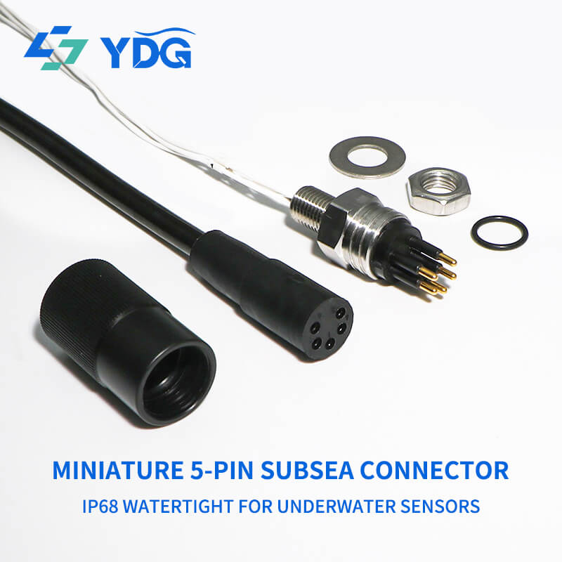 Five-pin female inline connector and male bulkhead connector with mounting nut, washer and O-ring