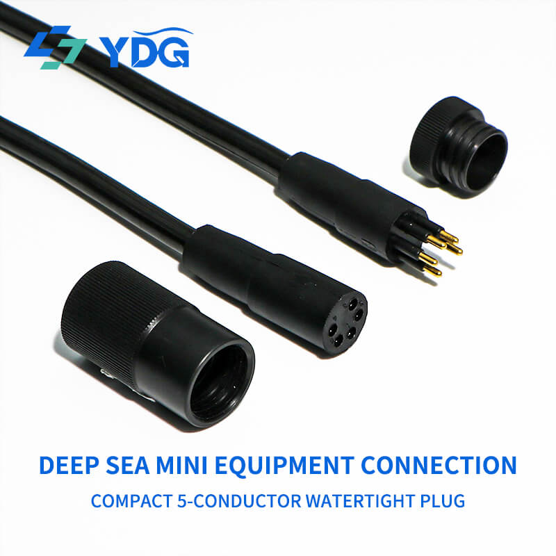 Male and female 5-pin inline cable connectors with separate black locking sleeves