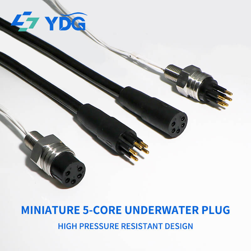 5-pin underwater connector ends showing gold-plated pins and female sockets