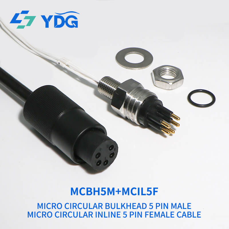 MCBH5M male bulkhead and MCIL5F female inline connectors with mounting hardware