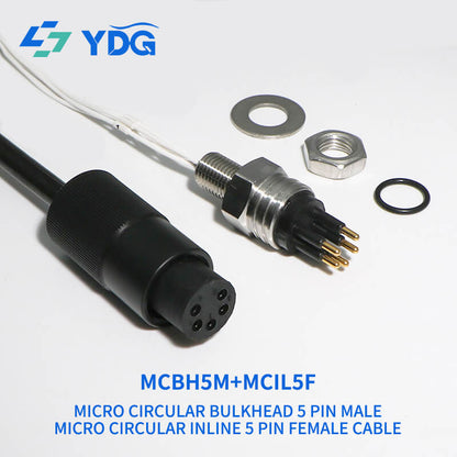 MCBH5M male bulkhead and MCIL5F female inline connectors with mounting hardware