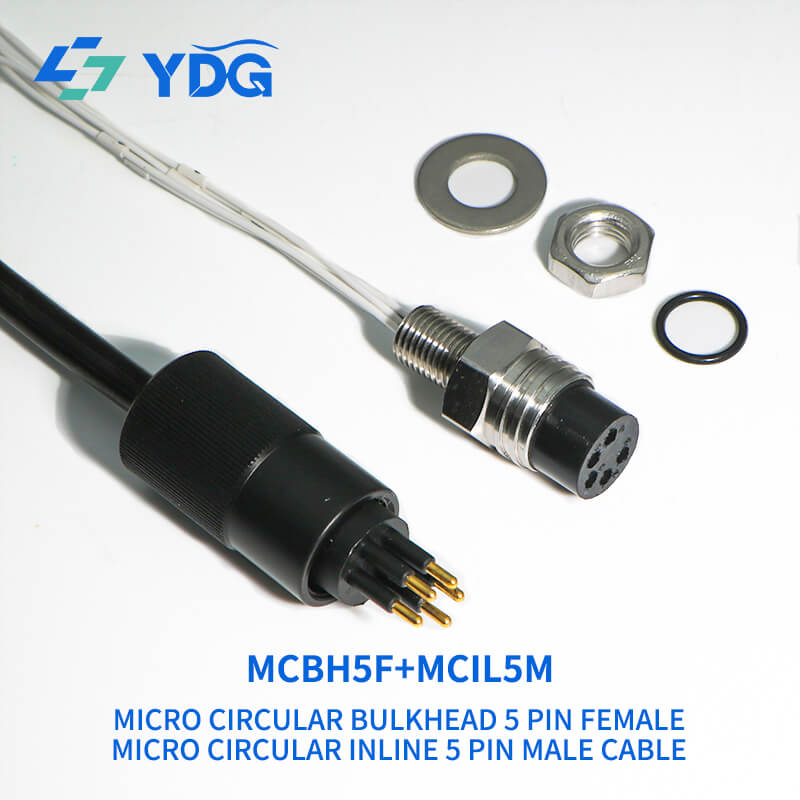 MCBH5F female bulkhead and MCIL5M male inline connectors with mounting hardware