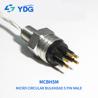 MCBH5M 5-pin male micro circular bulkhead connector with threaded metal housing