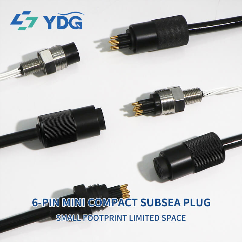 Six-pin compact subsea plug connectors with threaded bulkhead and inline cable configurations