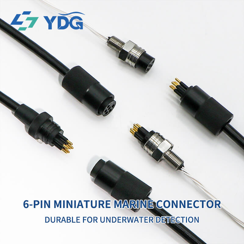 Six-pin miniature marine connectors with bulkhead and inline male and female cable variants